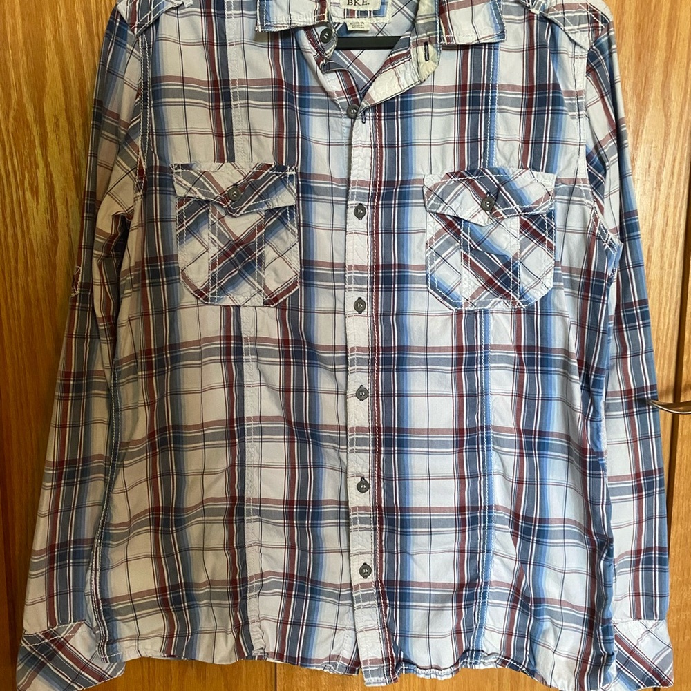 BKE Blue and Red Casual Button Down Shirt